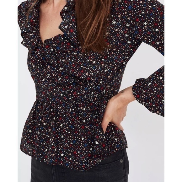 Madewell • Silk Ruffle-Hem Wrap Top in Starry Night - Picture 2 of 11